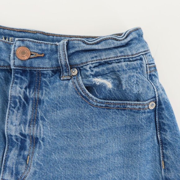 American Eagle Women 4 Highest Rise Mom Short Blue Denim Jean Distressed Cotton - Picture 3 of 14